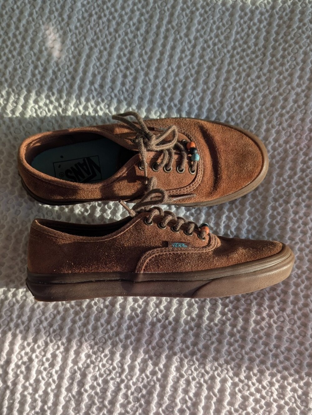 VANS Authentic Brown Suede Beaded Lace Sneakers Women 6.5 Men 5 Gum Sole